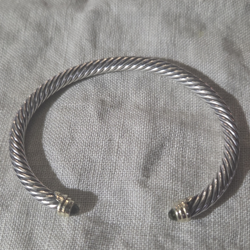 ***Host Pick***David Yurman Classic Cable 4mm Cuff Bracelet, Peridot, SS & 14k